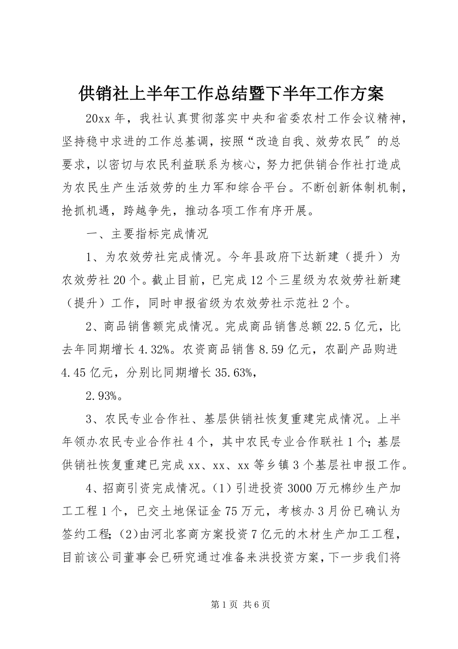 2023年供销社上半年工作总结暨下半年工作计划.docx_第1页