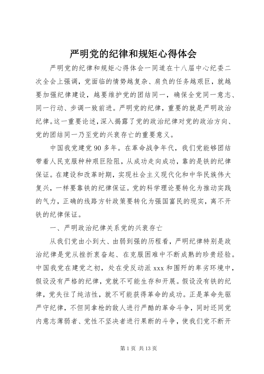 2023年严明党的纪律和规矩心得体会.docx_第1页