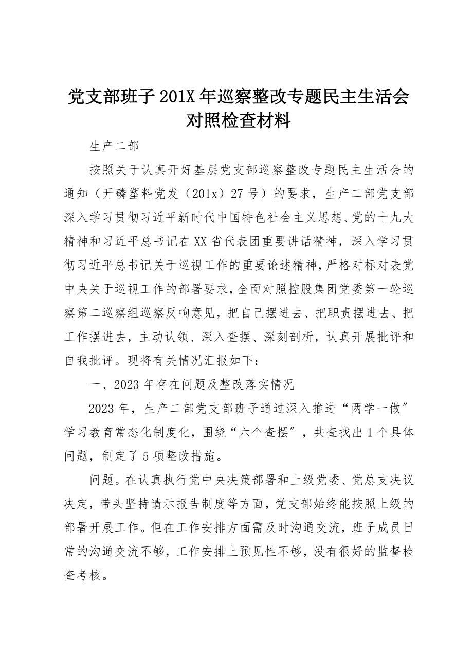 2023年党支部班子巡察整改专题民主生活会对照检查材料.docx_第1页