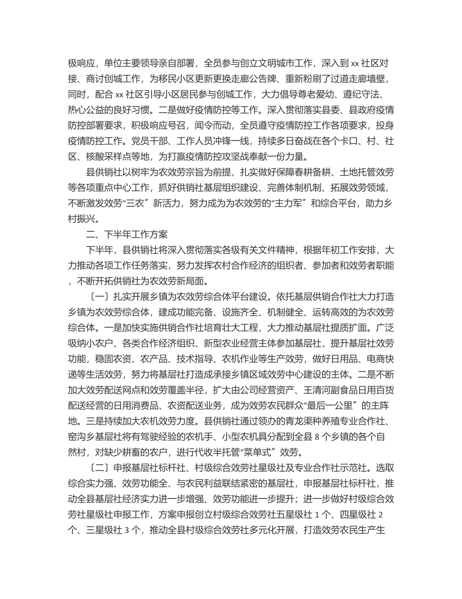 xx县供销社上半年工作总结及下半年工作计划.docx_第2页