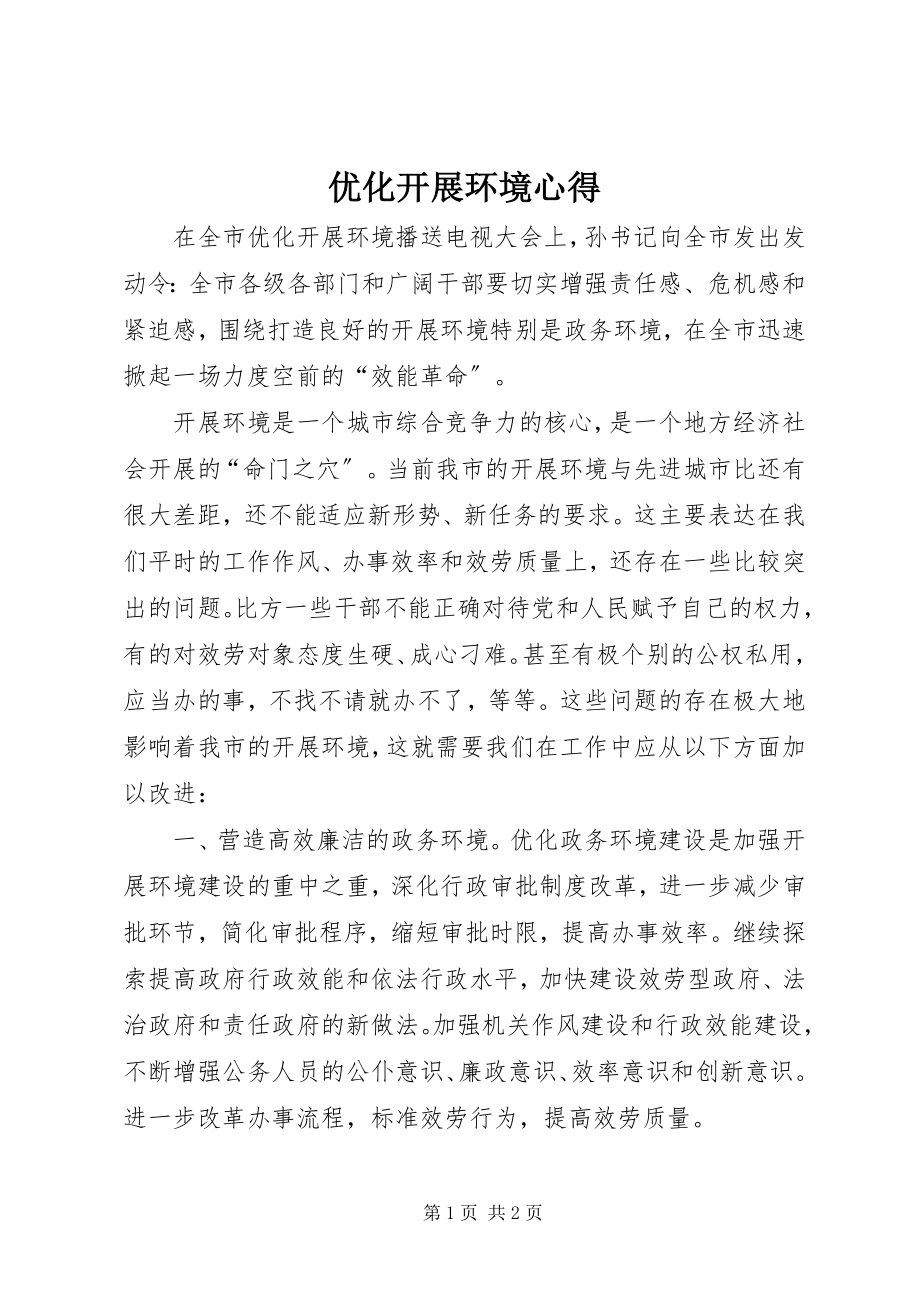 2023年优化发展环境心得.docx_第1页