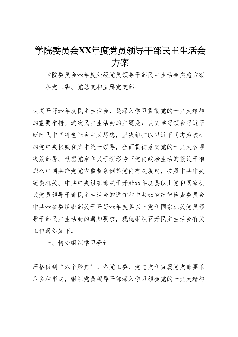 2023年学院委员会年度党员领导干部民主生活会方案 .doc_第1页