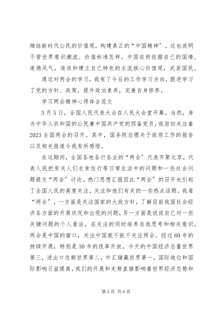 2023年学习两会精神心得体会提升政治素养.docx_第3页