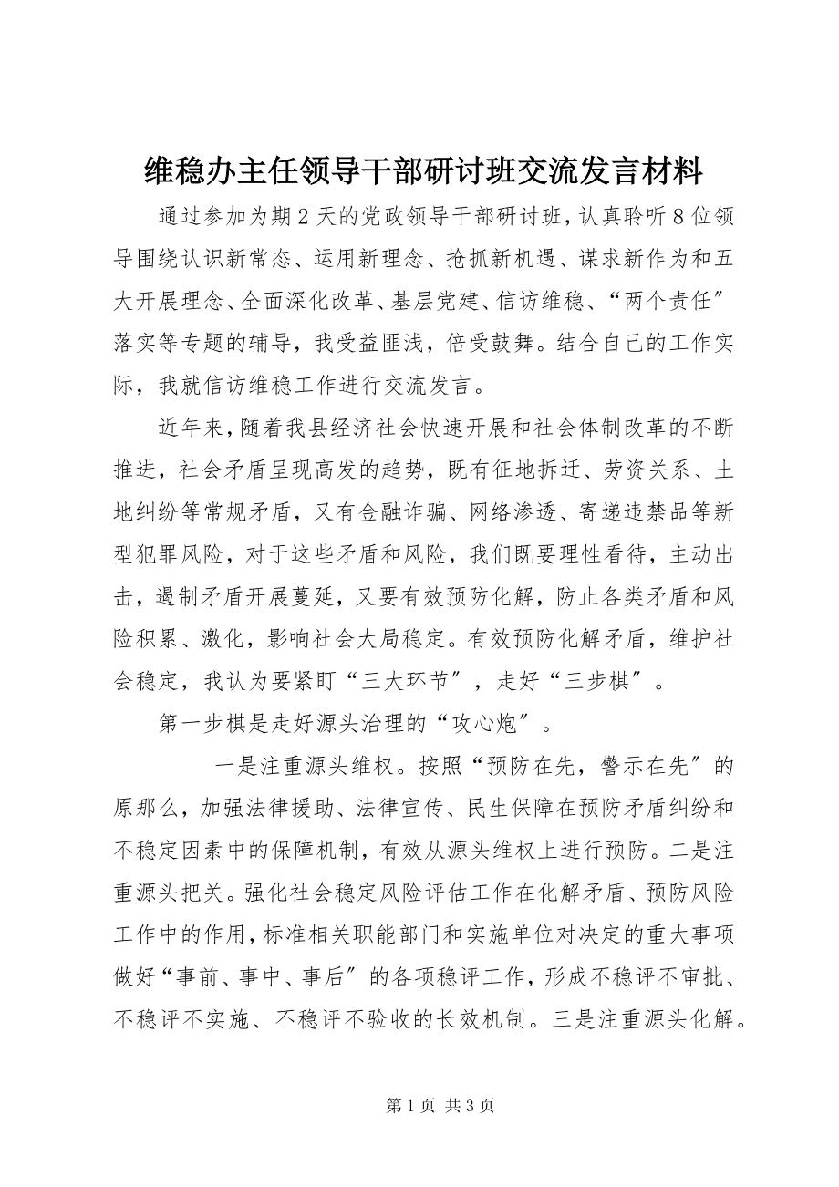 2023年维稳办主任领导干部研讨班交流讲话材料.docx_第1页