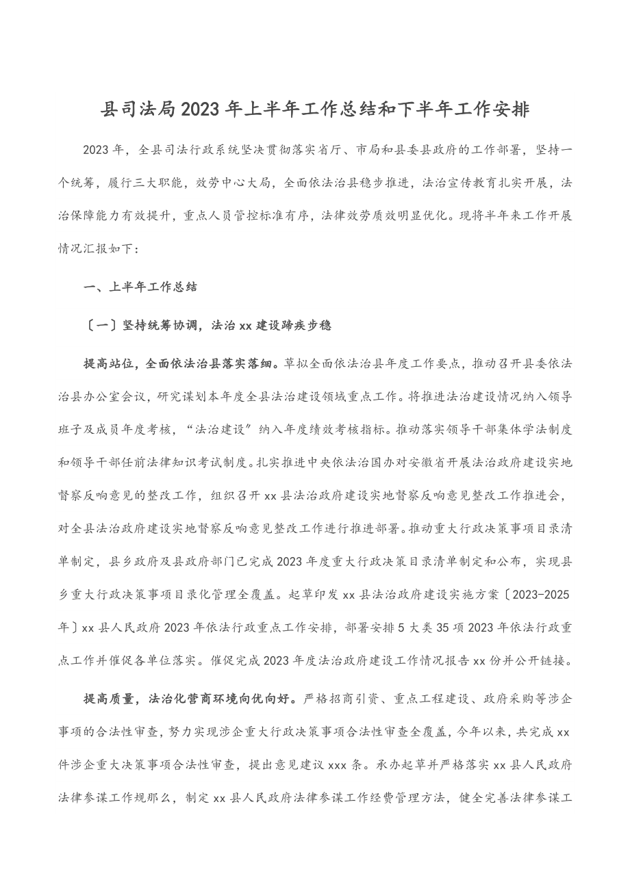 县司法局上半年工作总结和下半年工作安排范文.docx_第1页