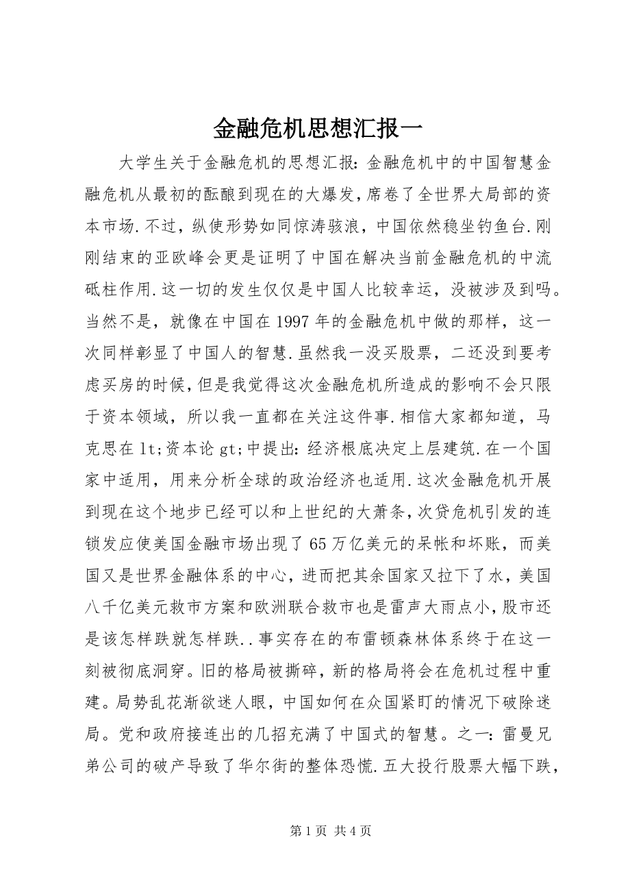 2023年金融危机思想汇报一.docx_第1页