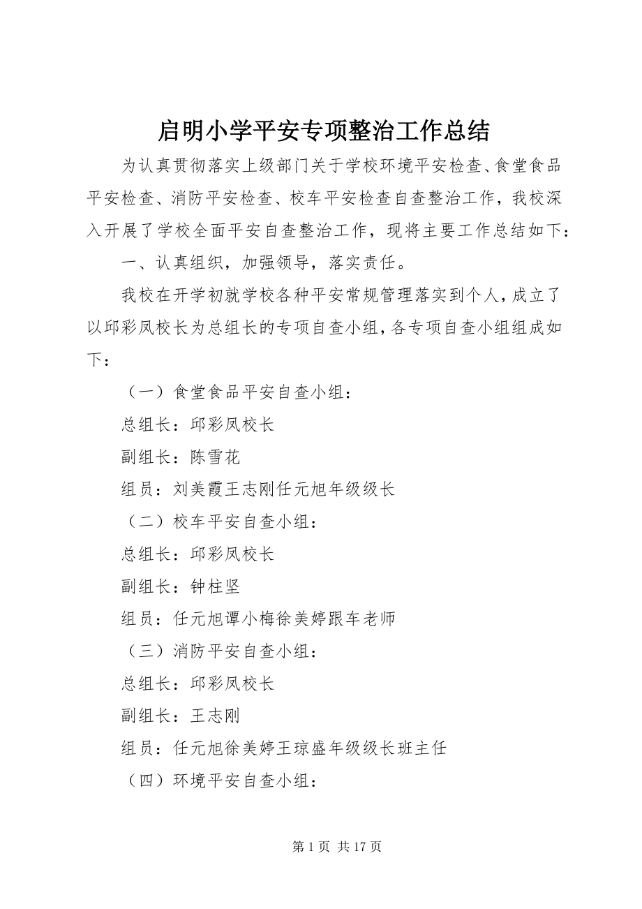 2023年启明小学安全专项整治工作总结.docx_第1页