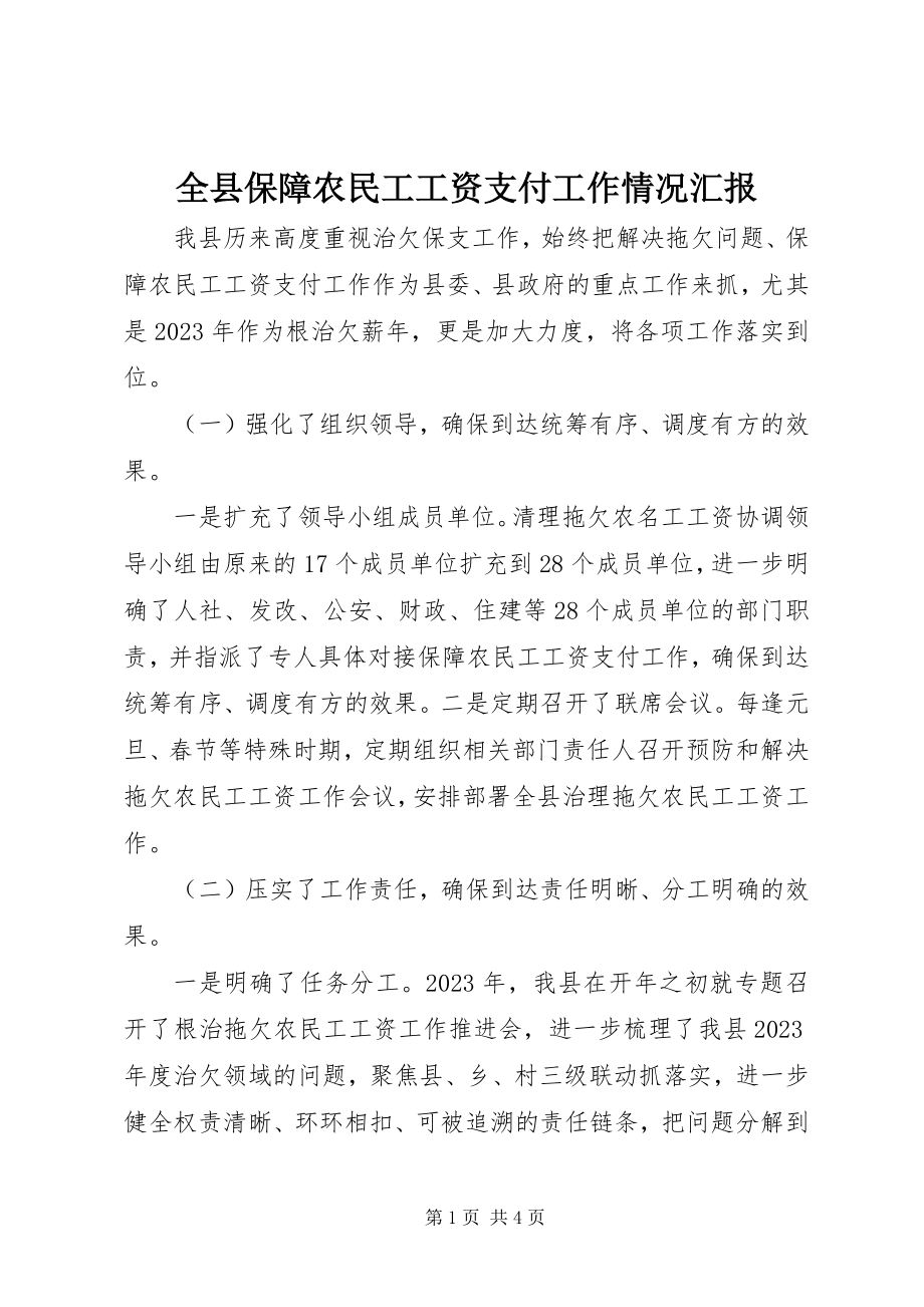 2023年全县保障农民工工资支付工作情况汇报.docx_第1页