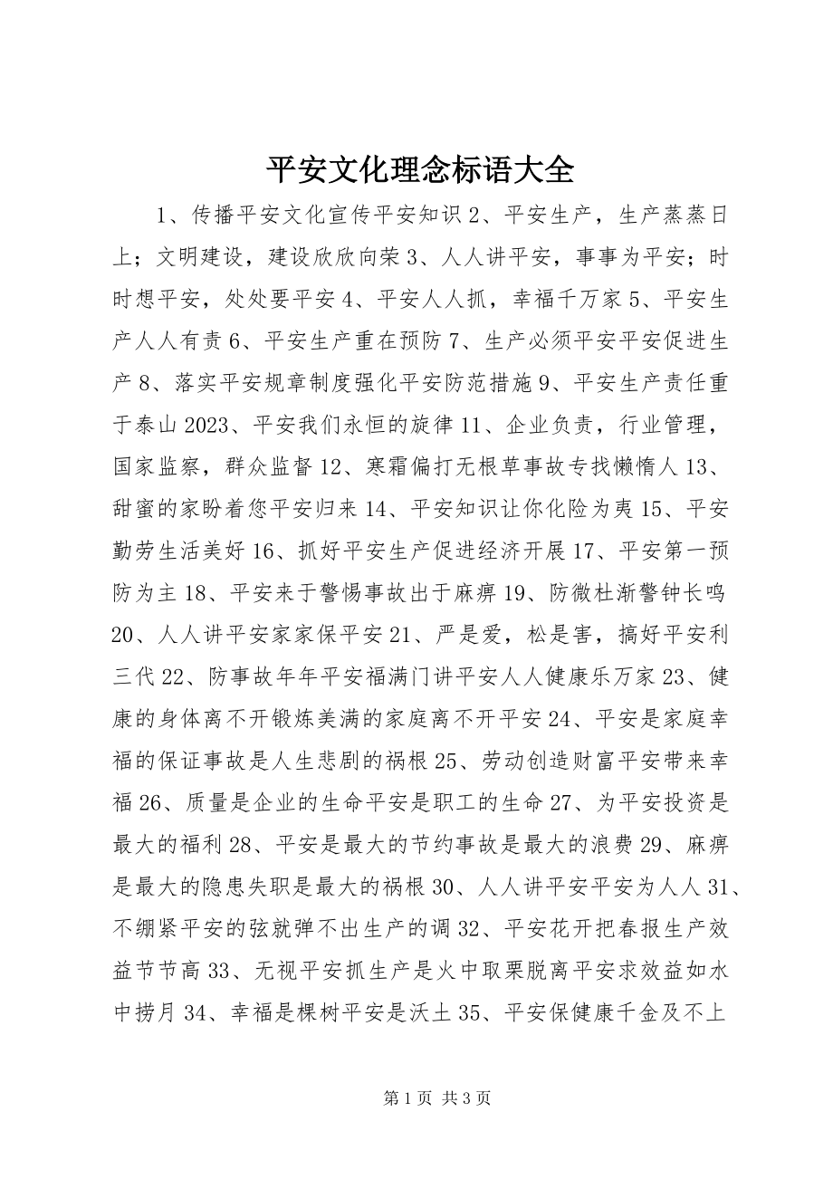 2023年安全文化理念标语大全新编.docx_第1页