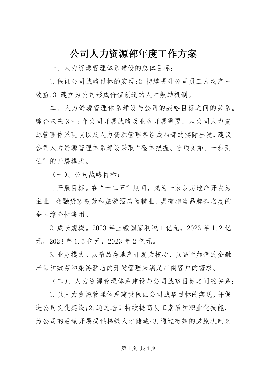 2023年公司人力资源部年度工作计划.docx_第1页