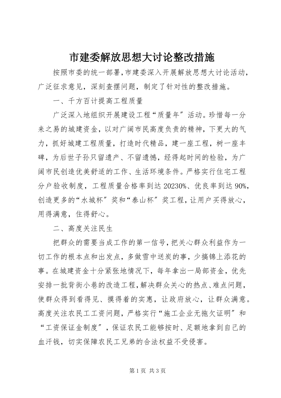 2023年市建委解放思想大讨论整改措施.docx_第1页