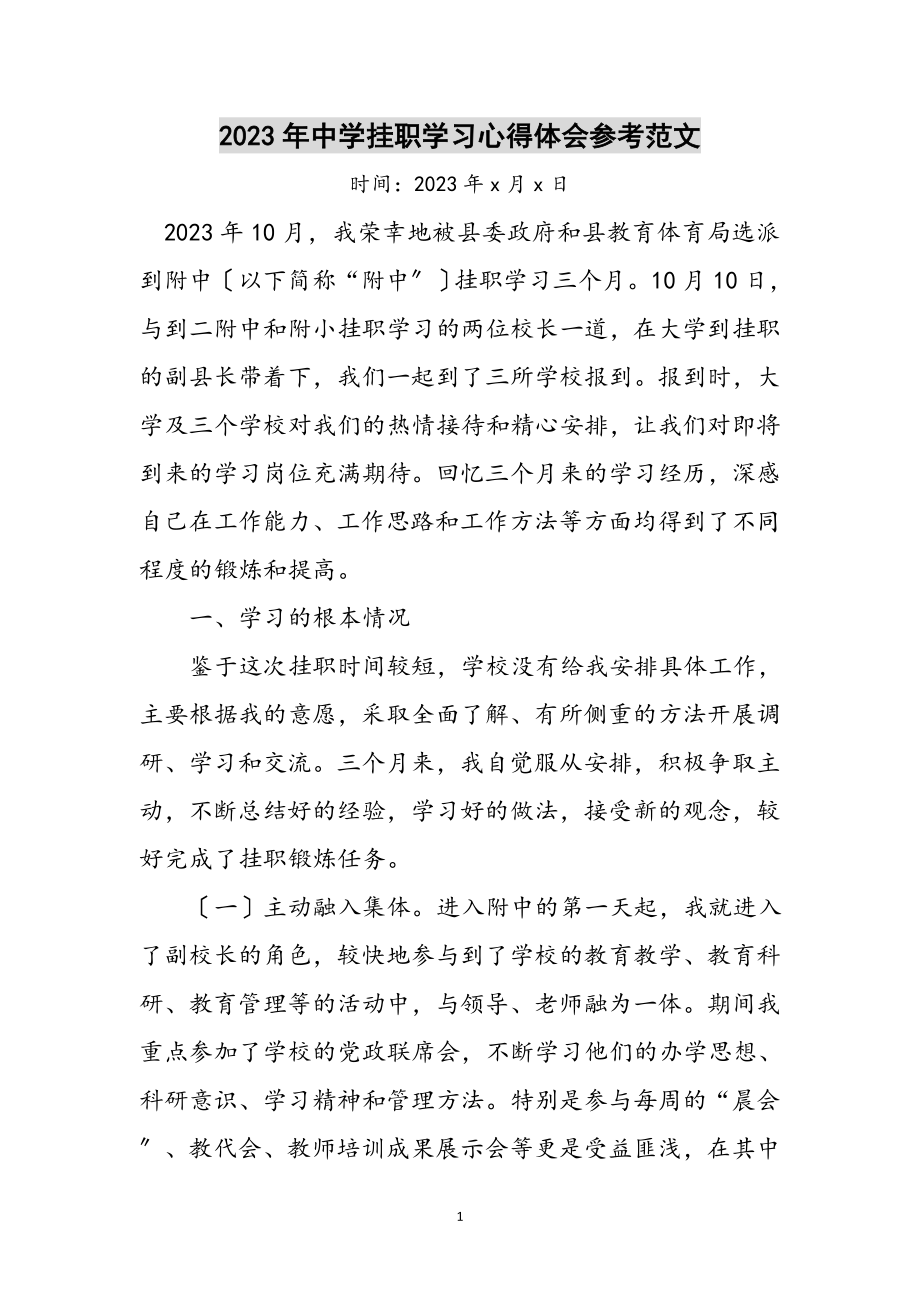 2023年年中学挂职学习心得体会参考范文.doc_第1页