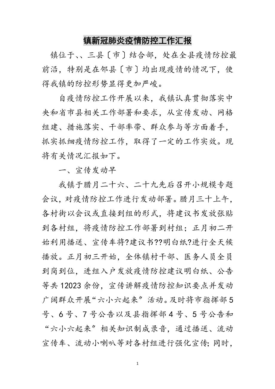 2023年镇新冠肺炎疫情防控工作汇报范文.doc_第1页