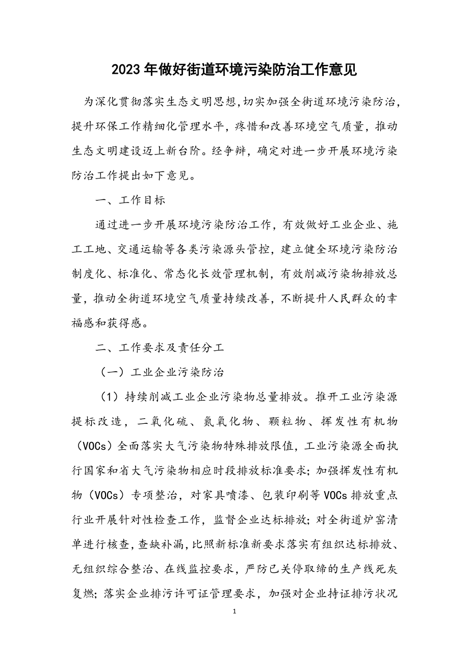 2023年做好街道环境污染防治工作意见.docx_第1页