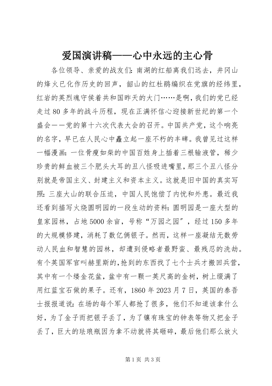 2023年爱国演讲稿心中永远的主心骨新编.docx_第1页