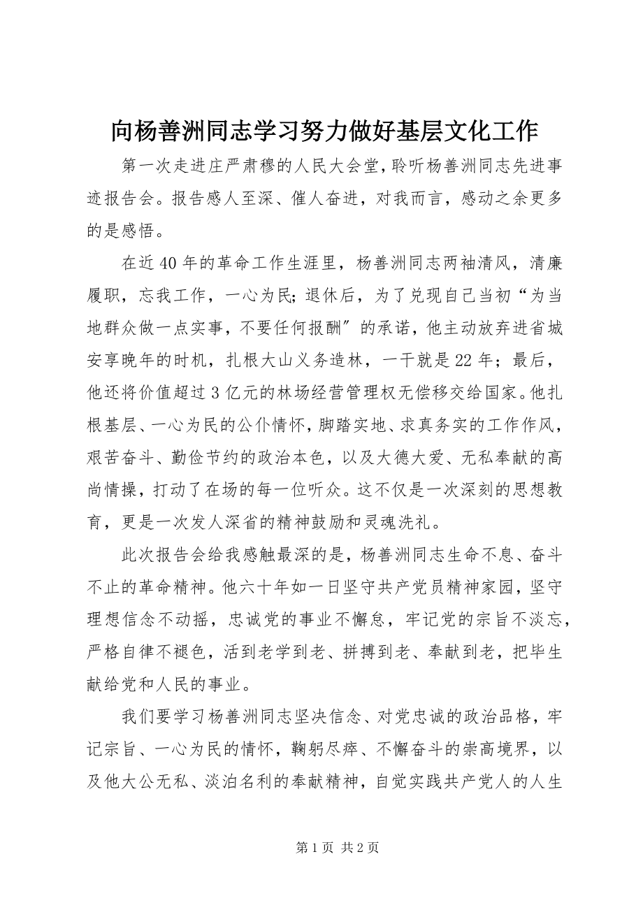 2023年向杨善洲同志学习努力做好基层文化工作.docx_第1页