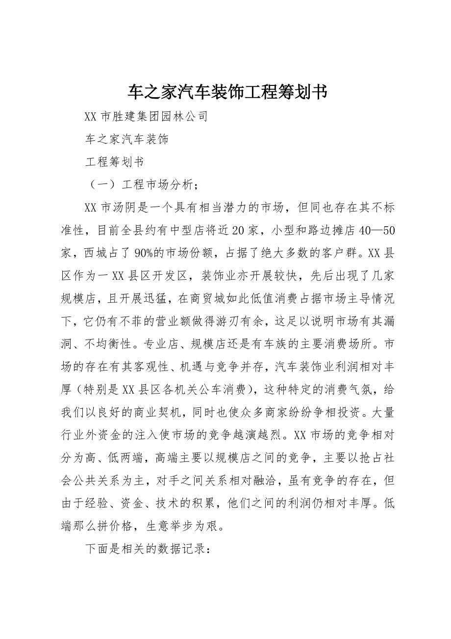 2023年车之家汽车装饰项目策划书新编.docx_第1页