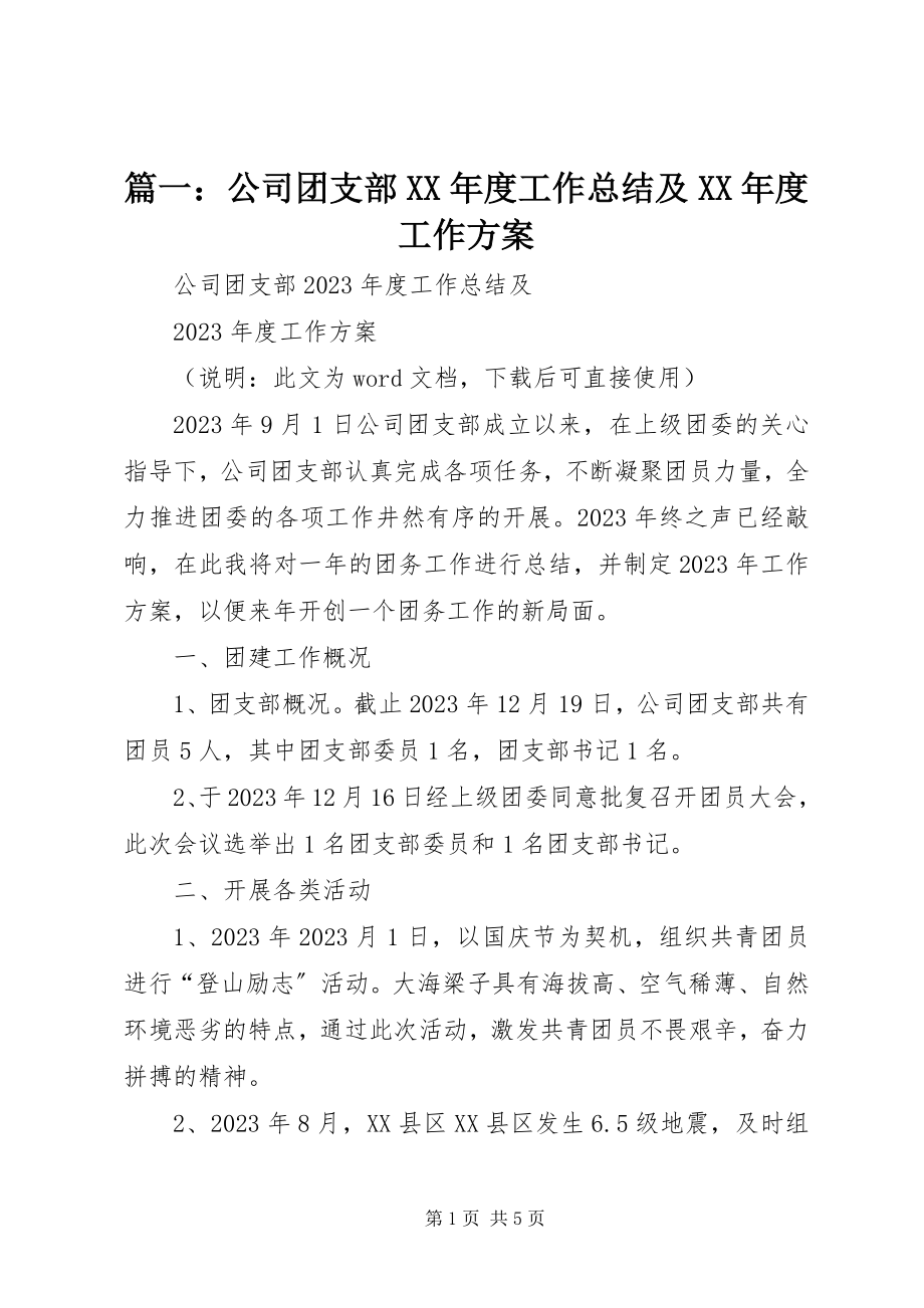 2023年公司团支部度工作总结及度工作计划.docx_第1页