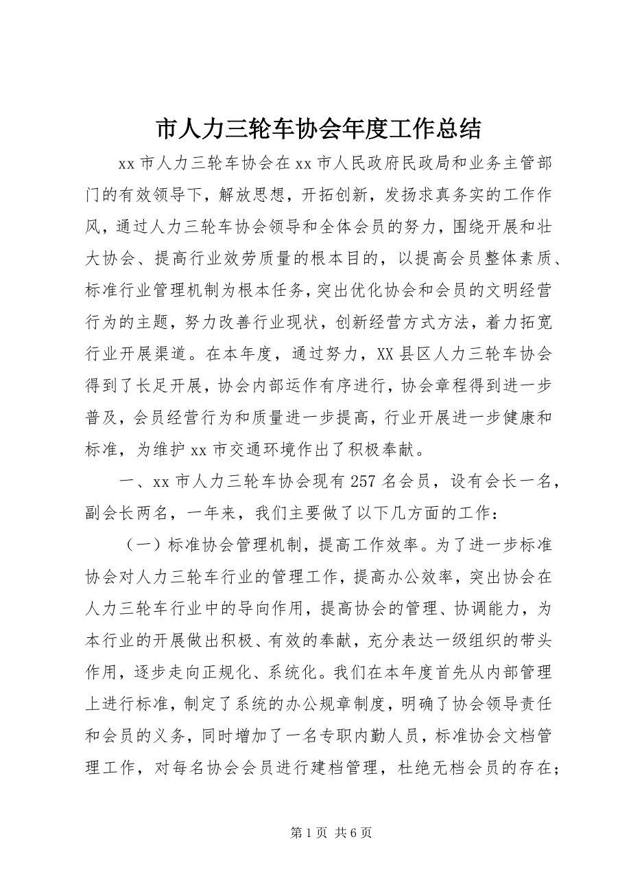 2023年市人力三轮车协会年度工作总结.docx_第1页