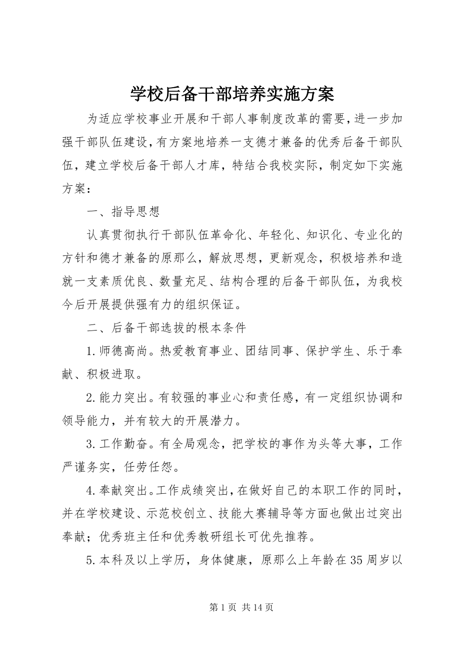 2023年学校后备干部培养实施方案.docx_第1页