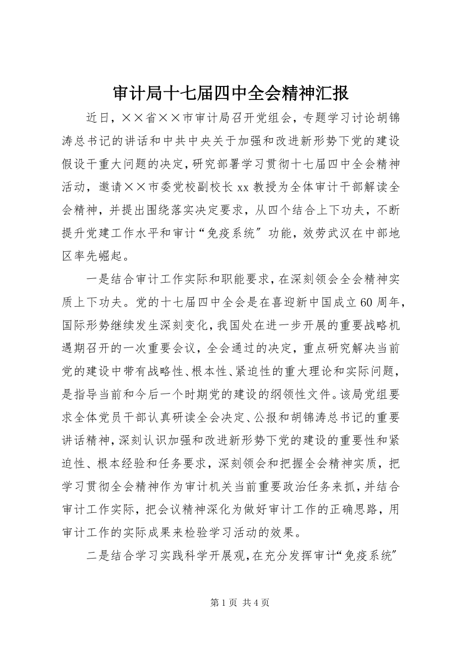 2023年审计局十七届四中全会精神汇报.docx_第1页