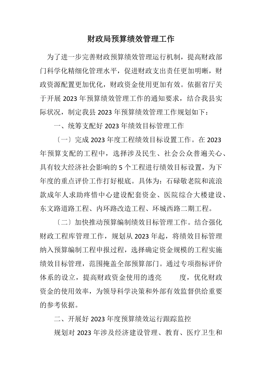 2023年财政局预算绩效管理工作计划.docx_第1页