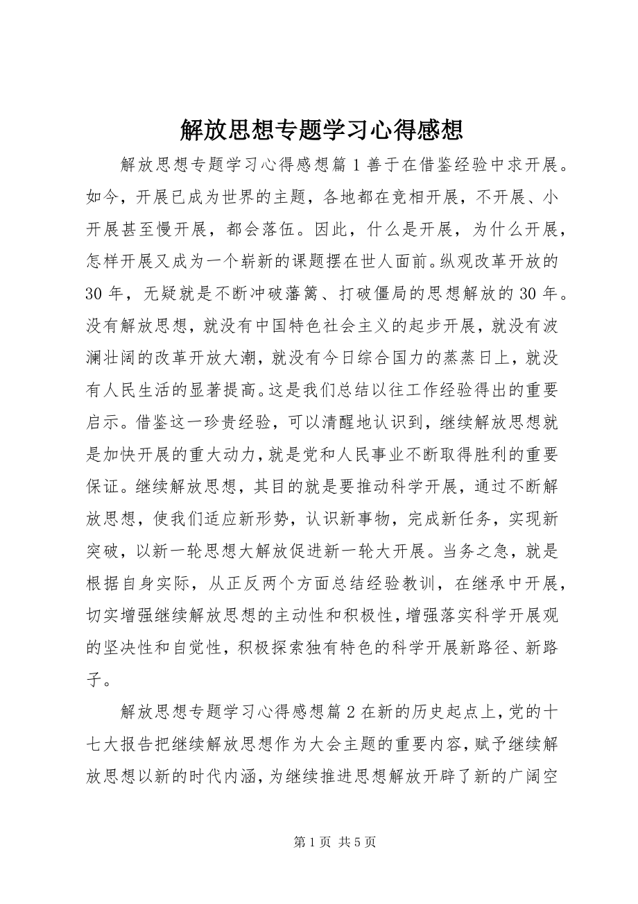 2023年解放思想专题学习心得感想.docx_第1页