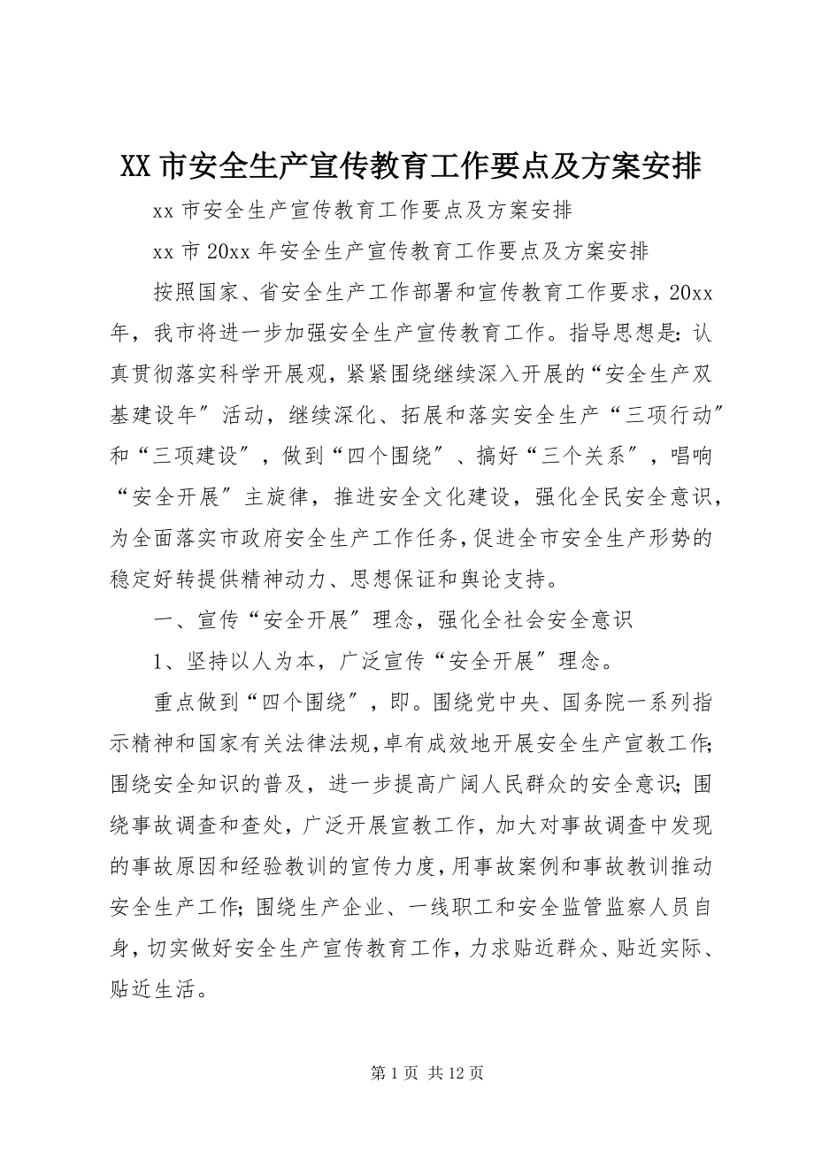 2023年XX市安全生产宣传教育工作要点及计划安排.docx_第1页