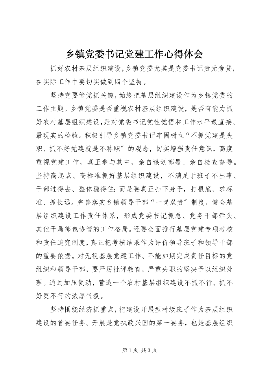 2023年乡镇党委书记党建工作心得体会.docx_第1页