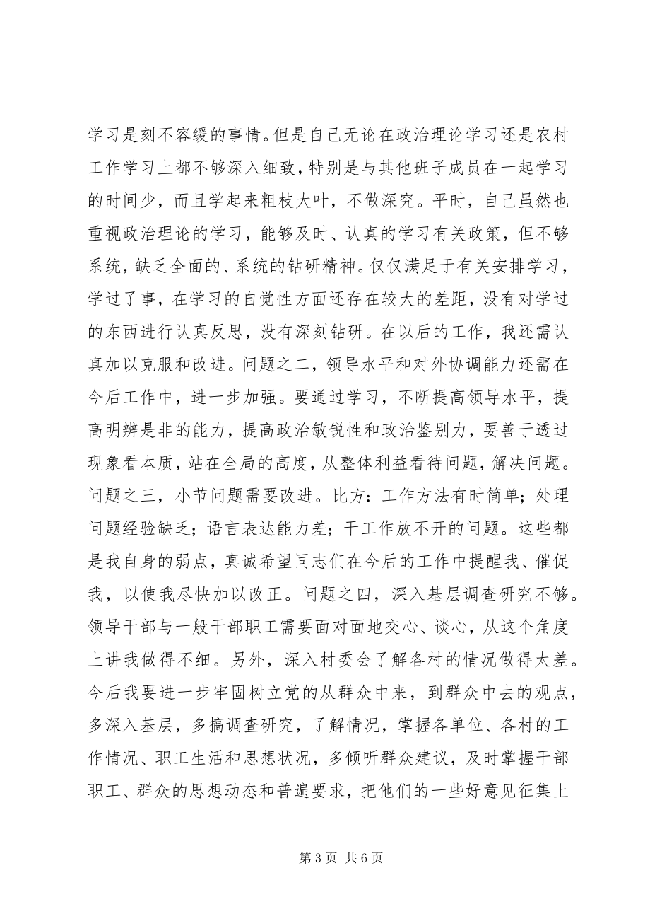 2023年乡委员会副书记民主生活会讲话材料.docx_第3页