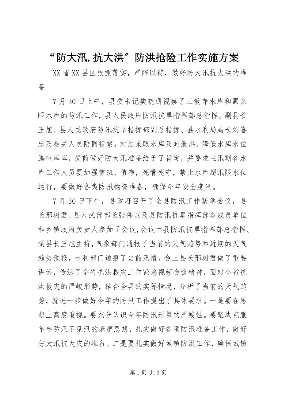 2023年防大汛抗大洪防洪抢险工作实施方案.docx_第1页