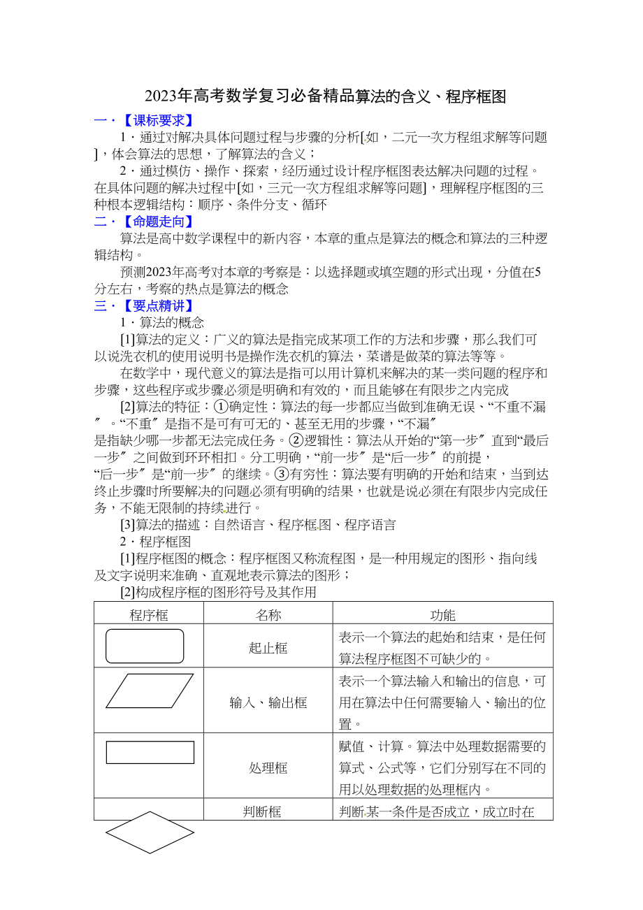 2023年高考数学复习必备算法的含义程序框图高中数学.docx_第1页