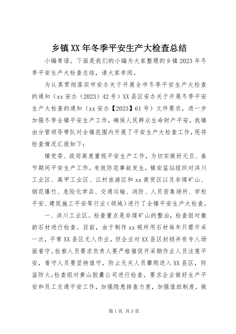 2023年乡镇冬季安全生产大检查总结.docx_第1页