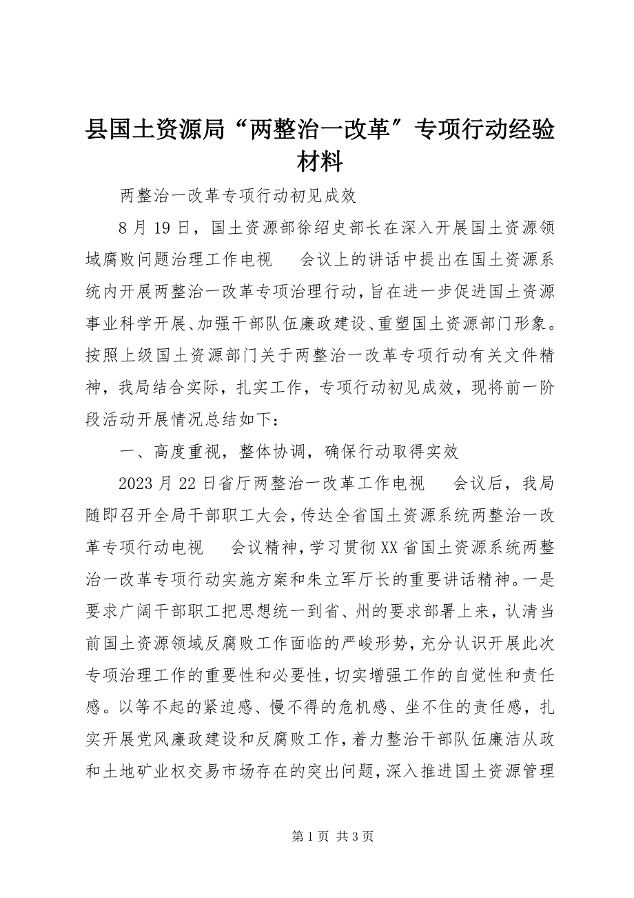 2023年县国土资源局“两整治一改革”专项行动经验材料.docx_第1页