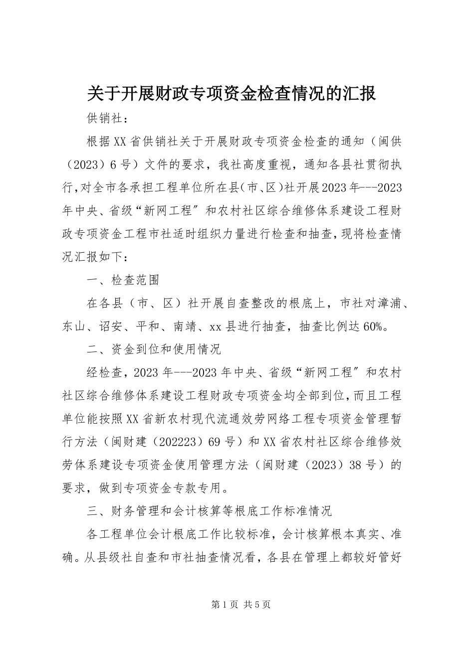 2023年开展财政专项资金检查情况的汇报.docx_第1页