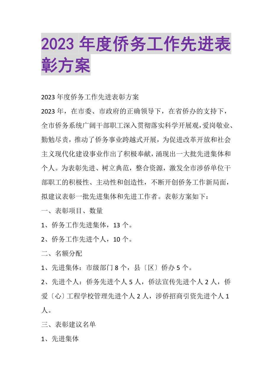 2023年度侨务工作先进表彰方案.doc_第1页