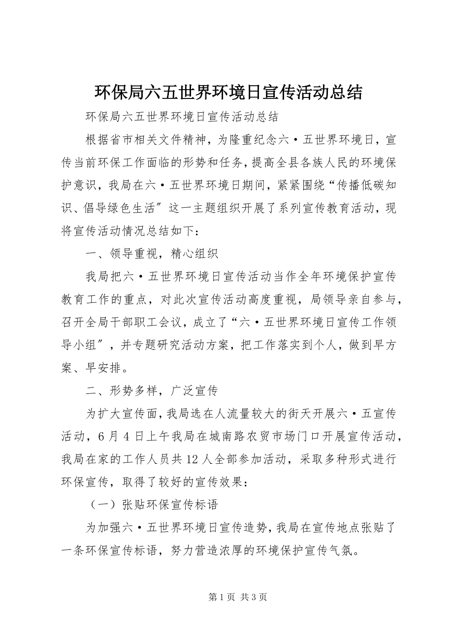 2023年环保局六五世界环境日宣传活动总结.docx_第1页