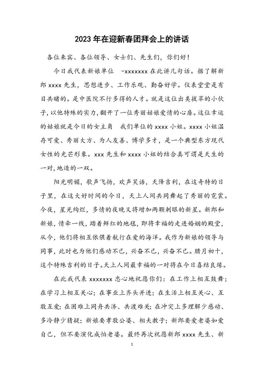 2023年在迎新春团拜会上的讲话.docx_第1页