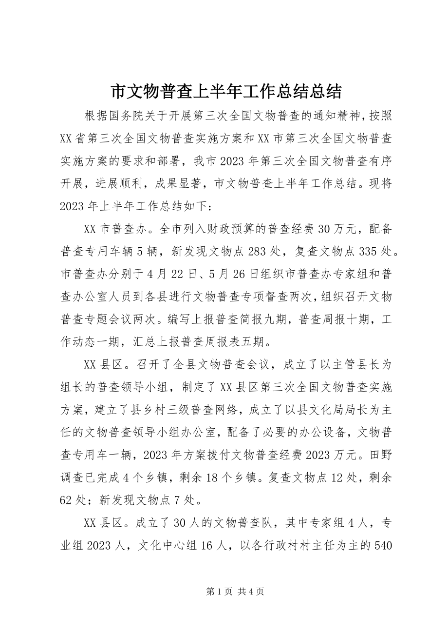 2023年市文物普查上半年工作总结总结.docx_第1页