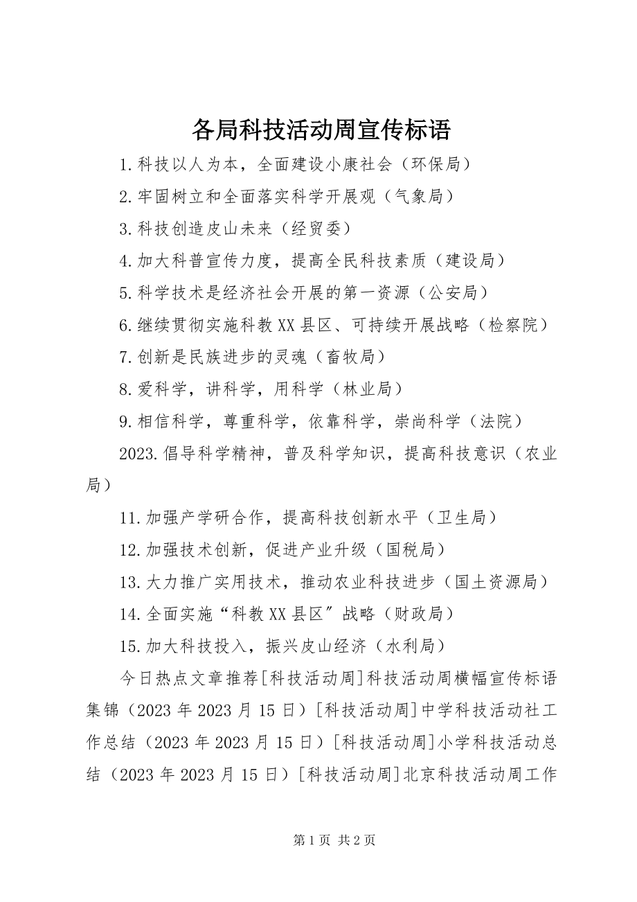 2023年各局科技活动周宣传标语.docx_第1页