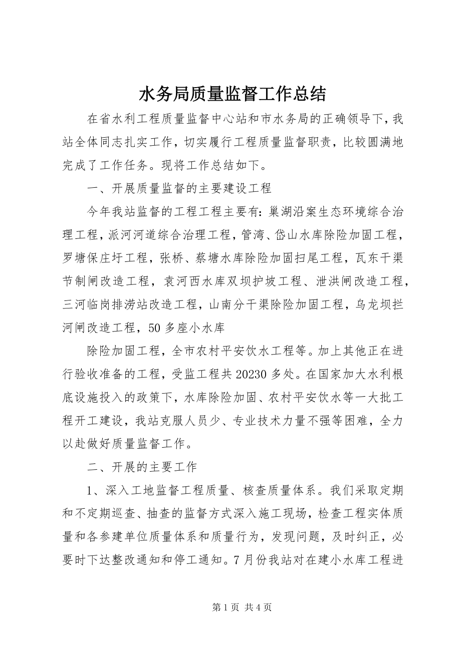 2023年水务局质量监督工作总结.docx_第1页