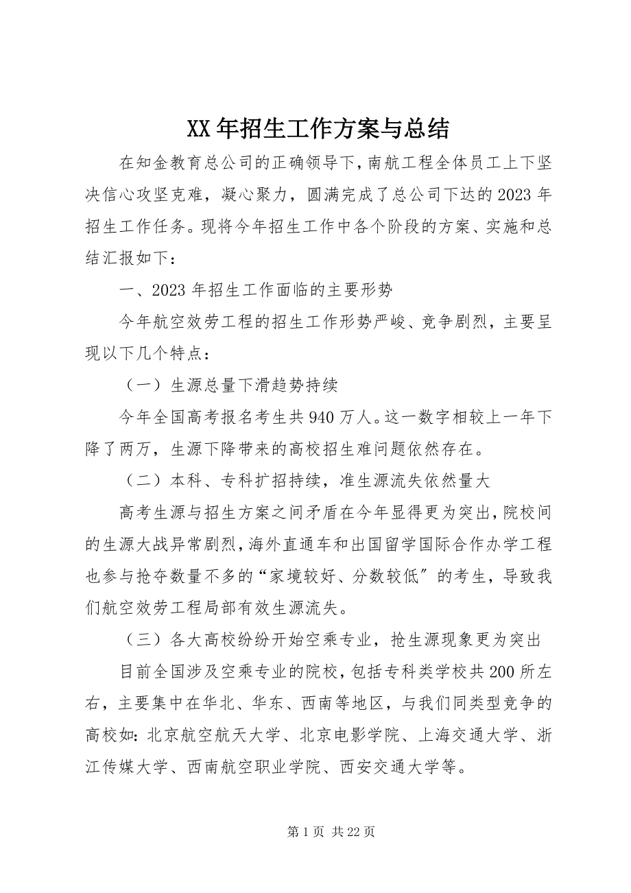 2023年招生工作计划与总结.docx_第1页