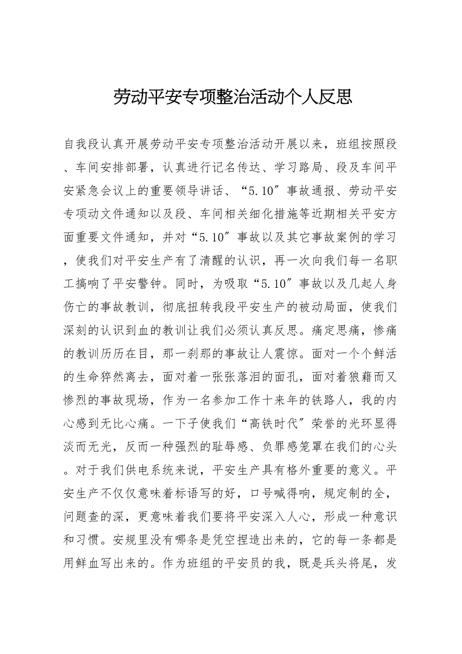 2023年劳动安全专项整治活动个人反思新编.doc_第1页