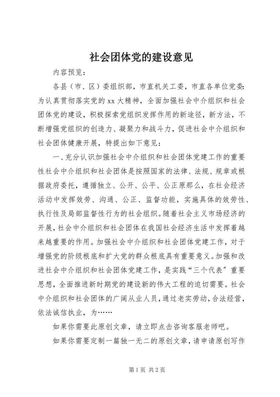 2023年社会团体党的建设意见.docx_第1页