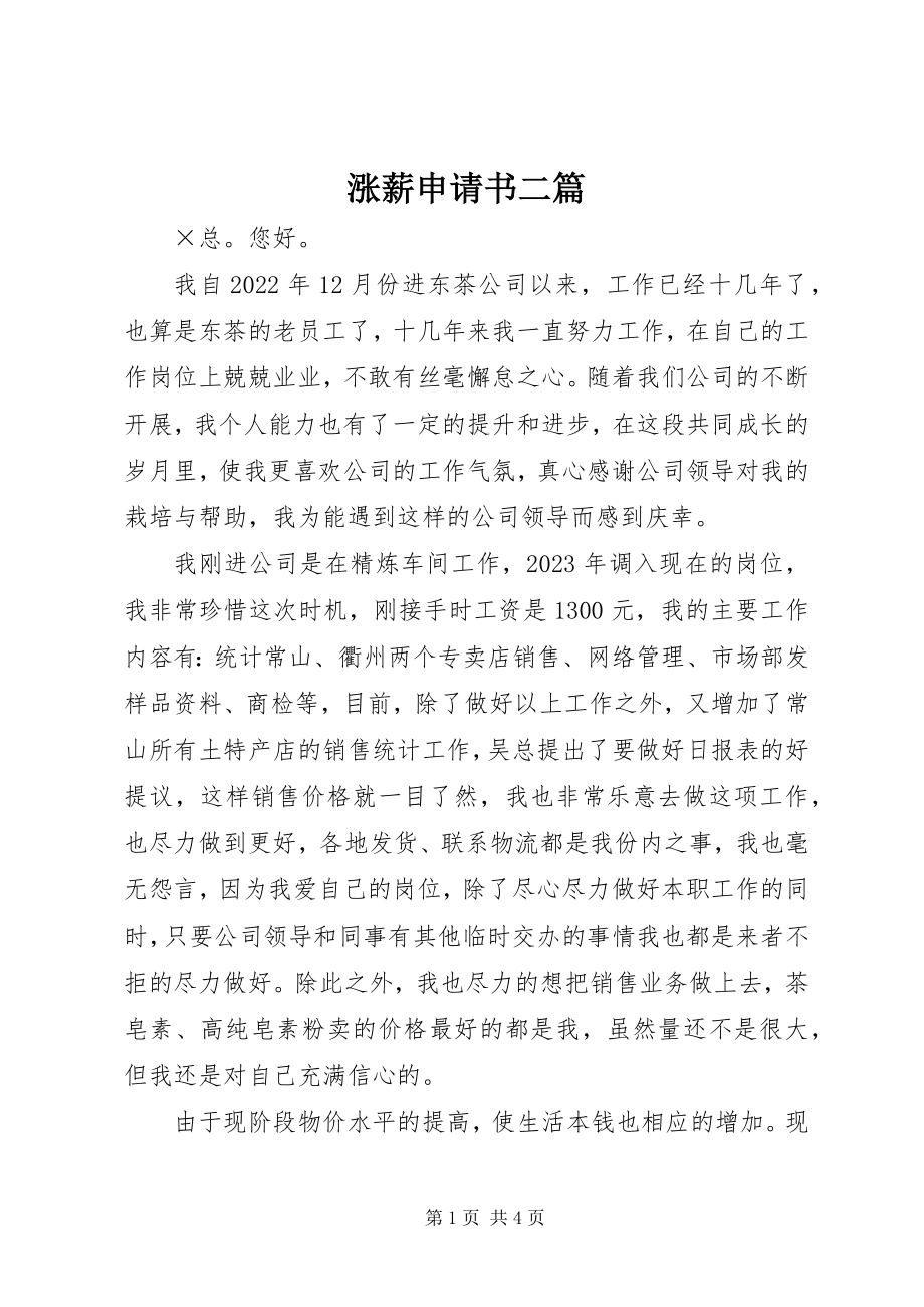 2023年涨薪申请书二篇.docx_第1页