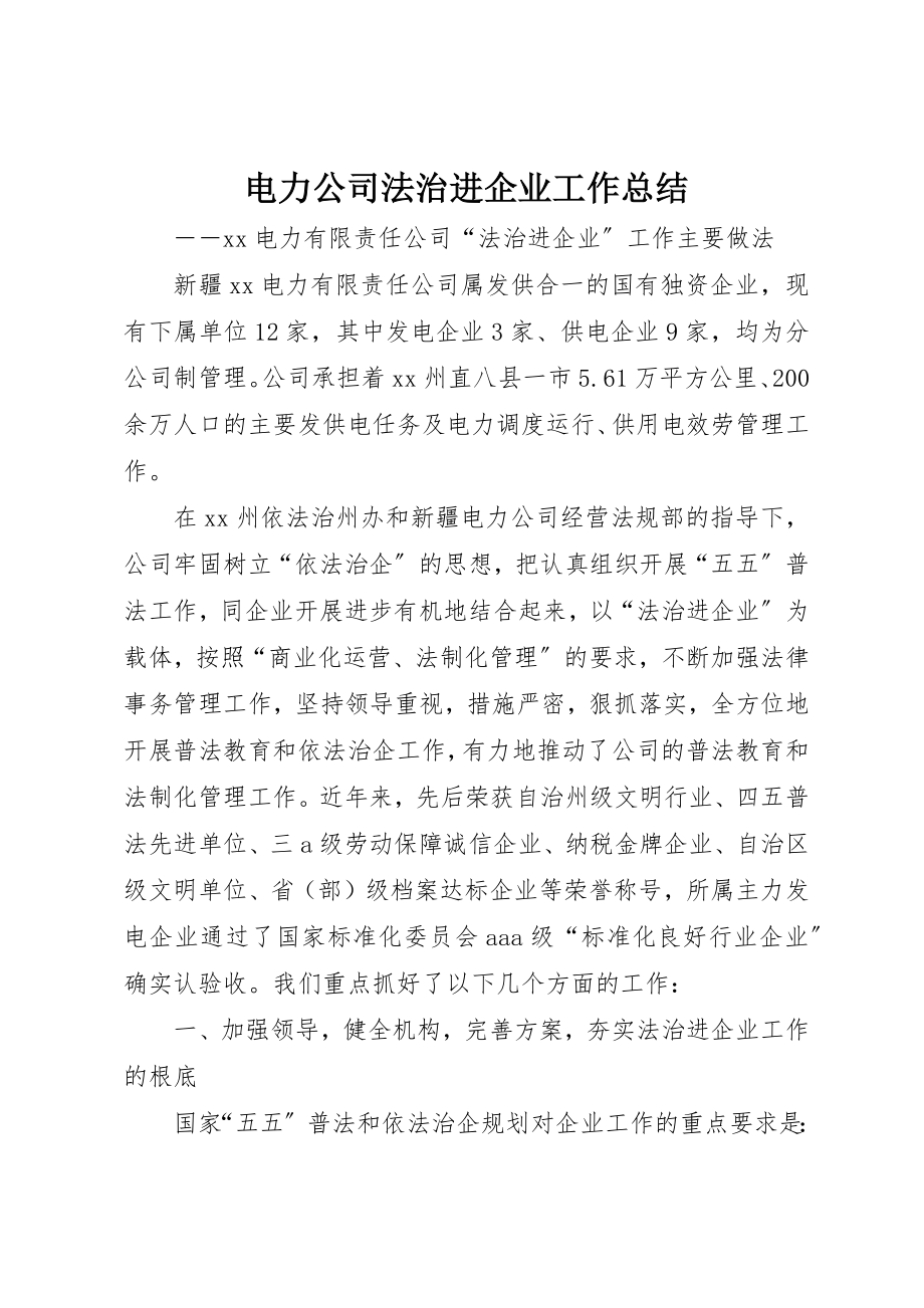 2023年电力公司法治进企业工作总结新编.docx_第1页