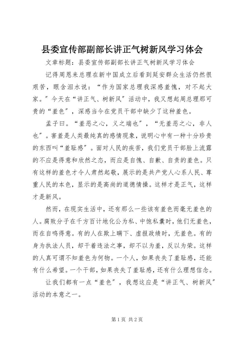 2023年县委宣传部副部长讲正气树新风学习体会.docx_第1页