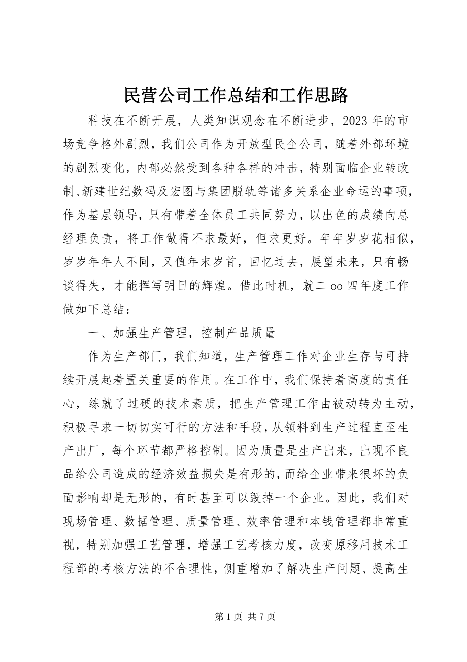 2023年民营公司工作总结和工作思路.docx_第1页