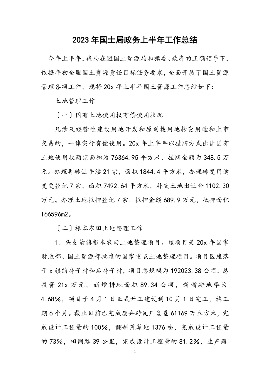 2023年国土局政务上半年工作总结.docx_第1页