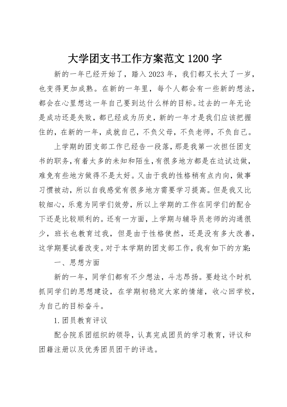 2023年大学团支书工作计划1200字.docx_第1页